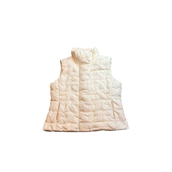 Talbots Vest Womens Size Large Petite Cream Quilted Goose Down Full Zip NO BELT - Picture 1 of 9